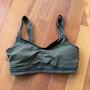 ALO Yoga Olive Green Seamless Sports Bra with Contrast Trim